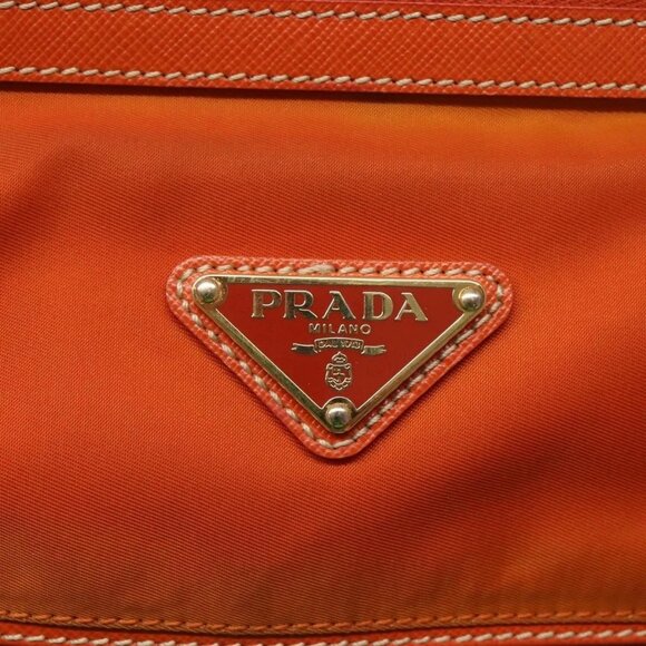 PRADA Tote Bag Nylon Orange Gold Auth ti3145 - Picture 12 of 16